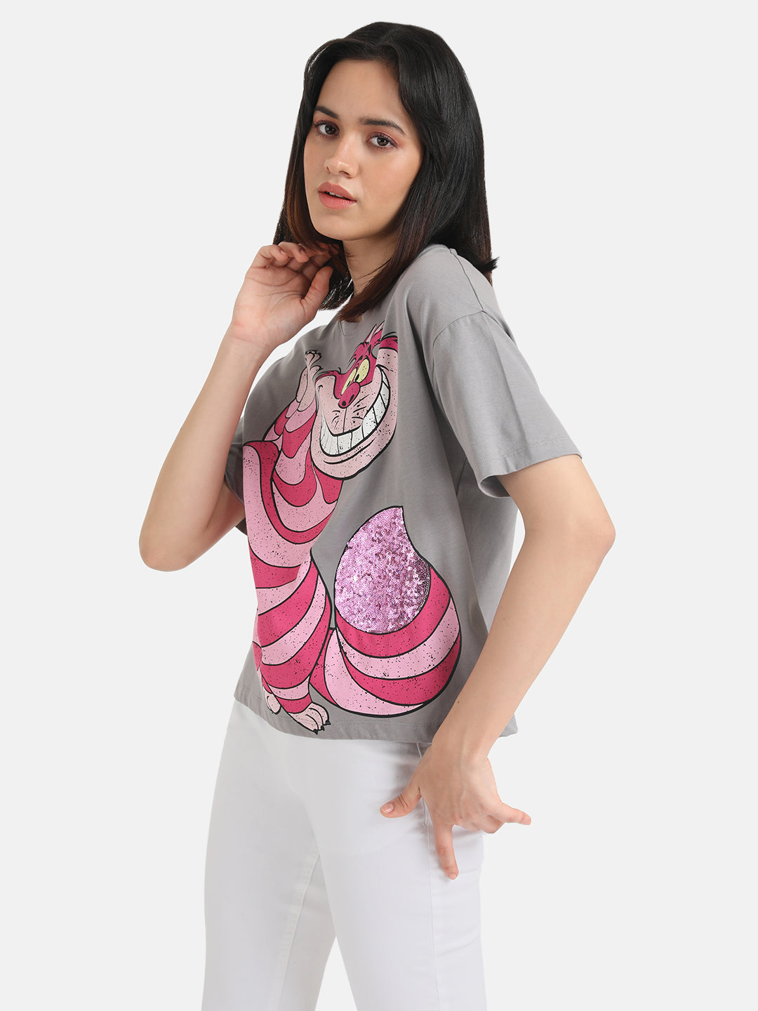 Cheshire Cat Disney Printed T-Shirt With Sequin Work