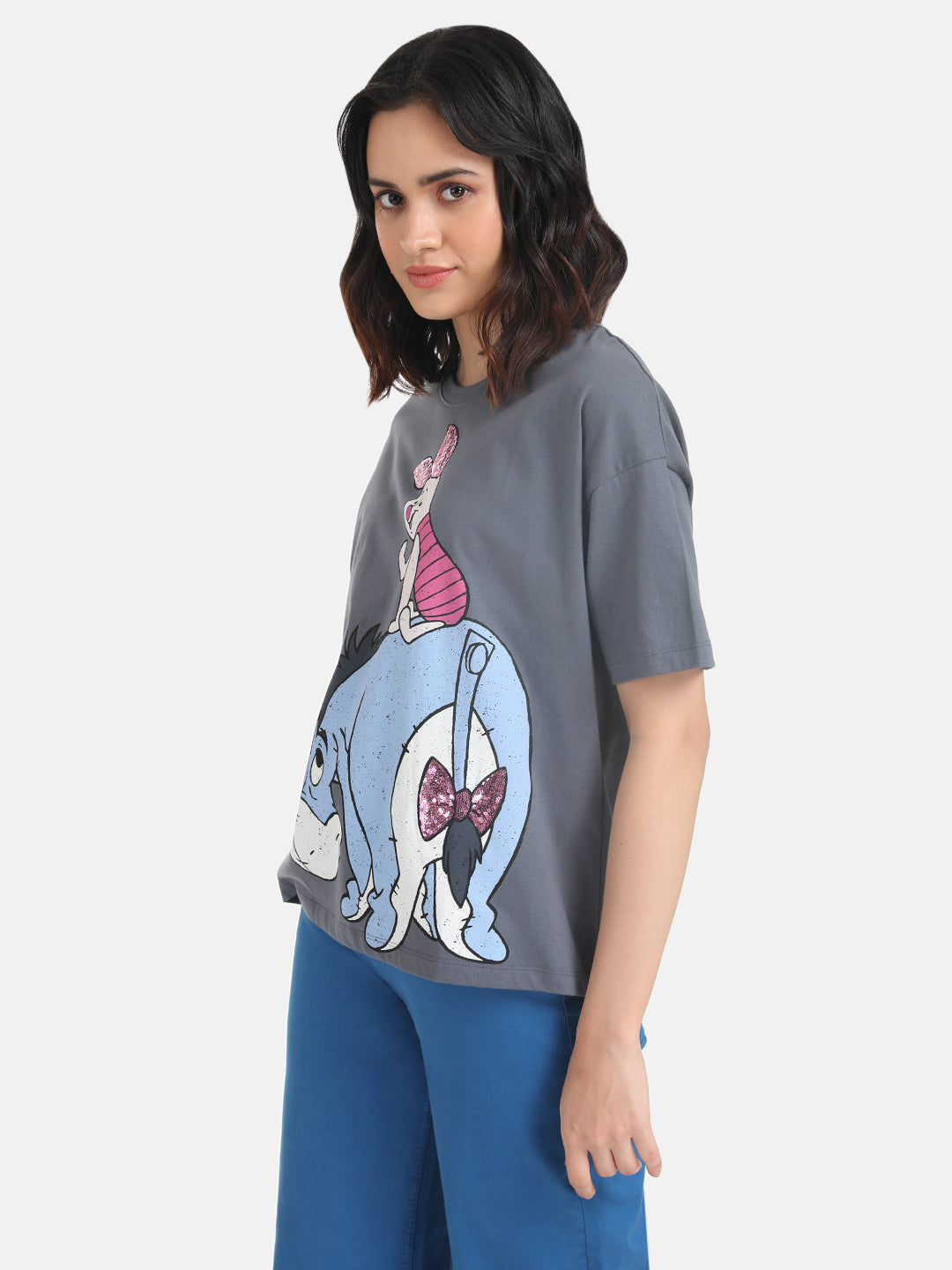 Piglet And Eeyore Disney Printed T-Shirt With Sequin Work