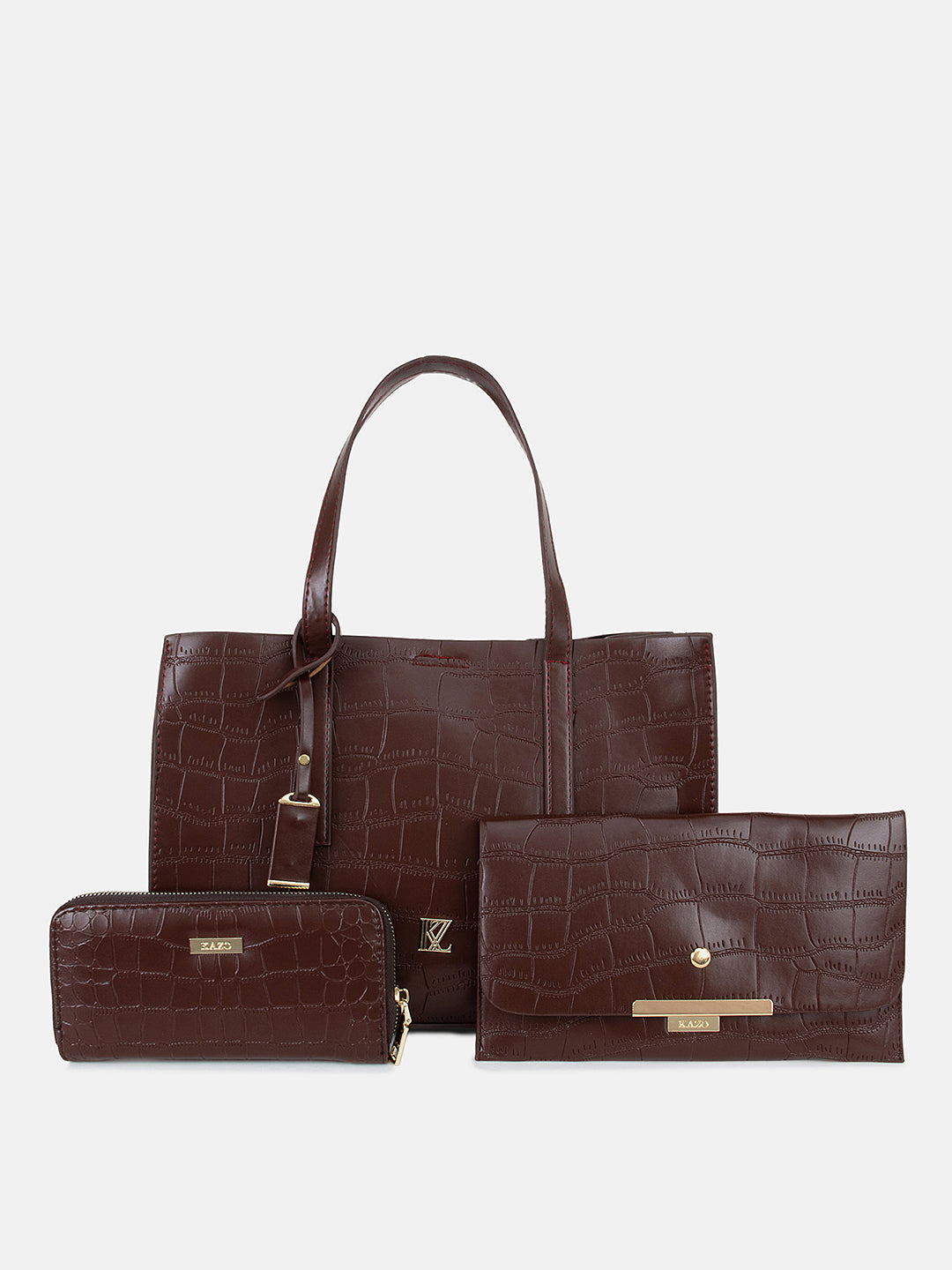 Croco Tote With Wallet & Pouch Bag