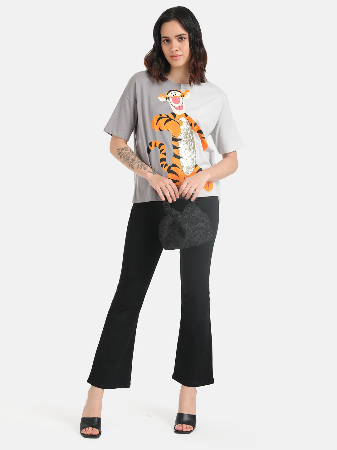 Tigger  Disney Half And Half Printed T-Shirt With Sequin Work