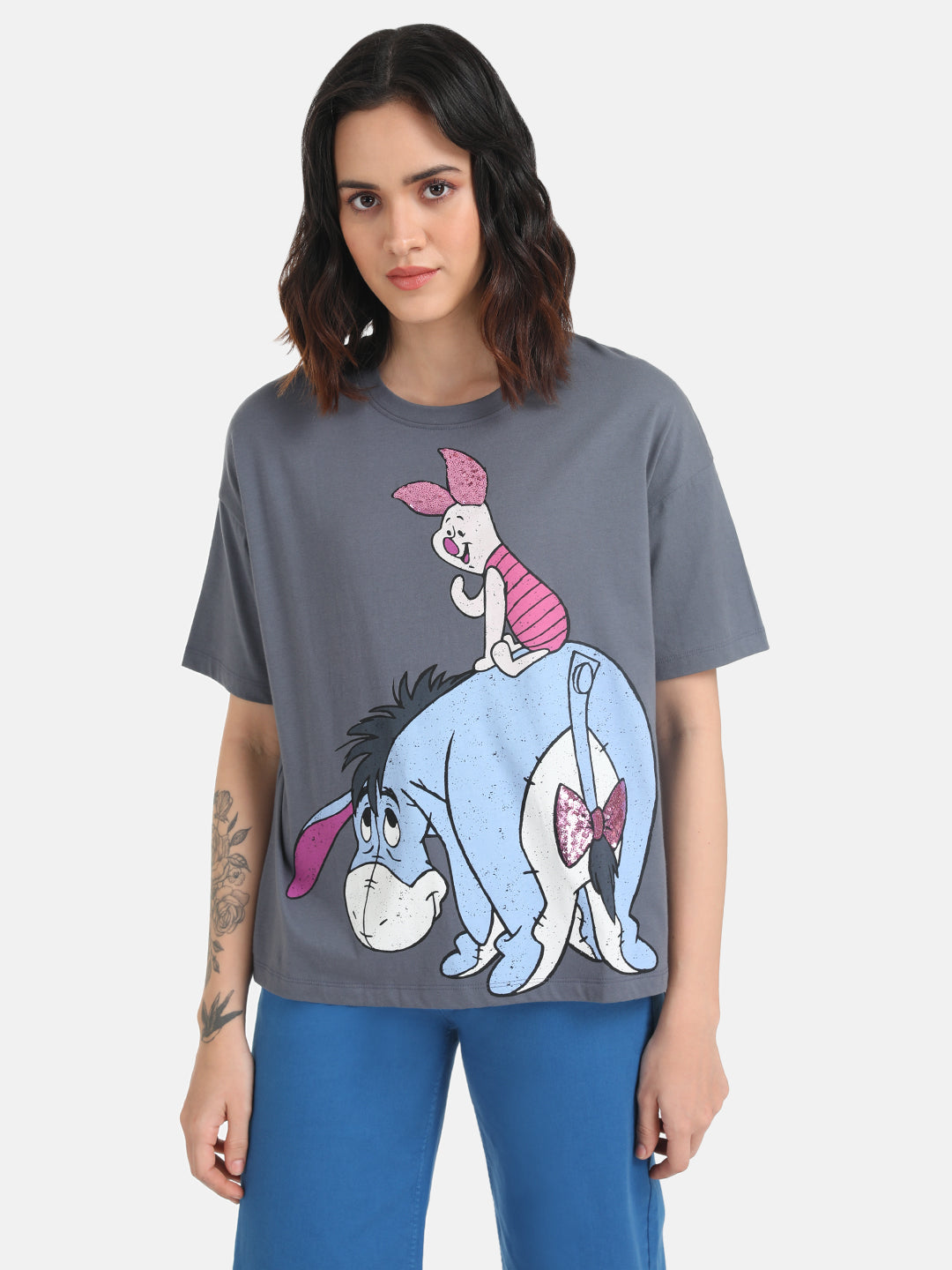 Piglet And Eeyore  Disney Printed T-Shirt With Sequin Work