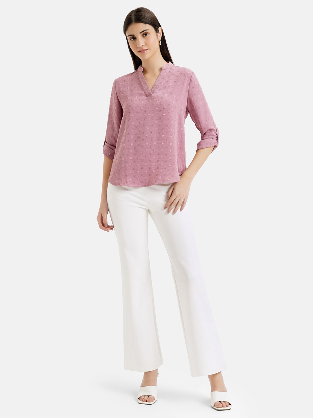 Mandarin Collar V Neck Top