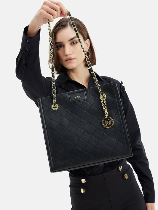 Quilted Handbag With Metal Straps