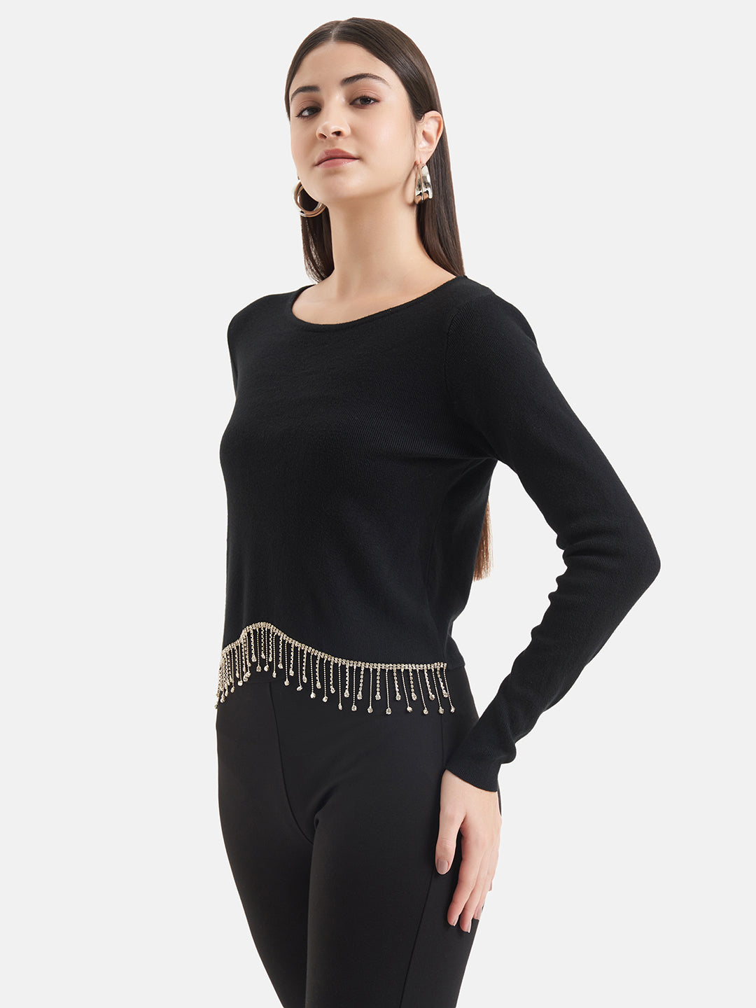Cropped Pullover With Embellished Fringes
