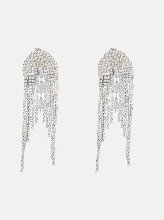 Rhinestone Long Round Tassel Earrings